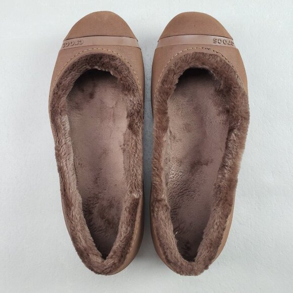 Crocs Nanook Faux Fur Flat Womens 8 Brown Slip On Comfort Shoe Lined Cap Toe - Picture 7 of 9